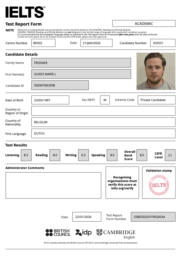 IELTS Academic C1 certificaat preview